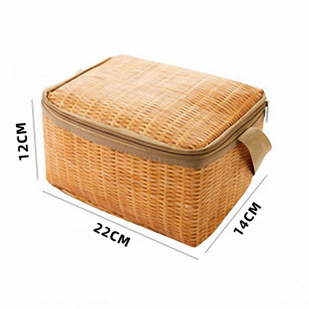 Portable Wicker Rattan Outdoor Camping Picnic Bag Food Container Basket for Indoor Household Camping Aluminum Film Home Storage