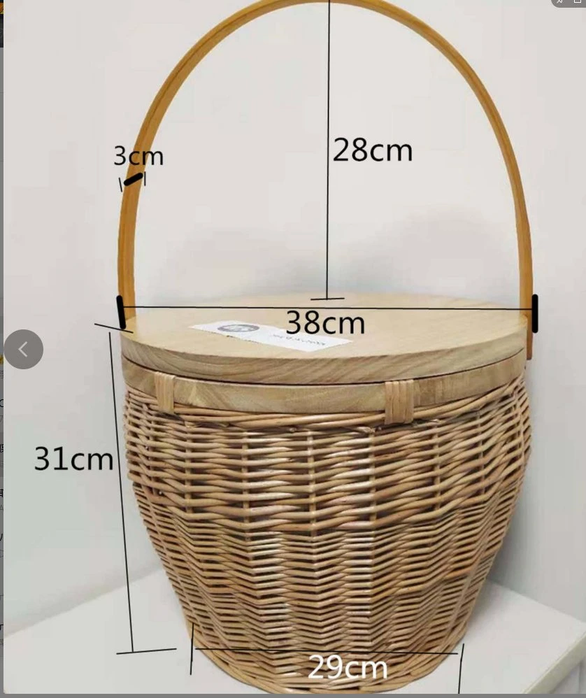 Wicker Willow Portable Insulated Natural Picnic Basket with Lid