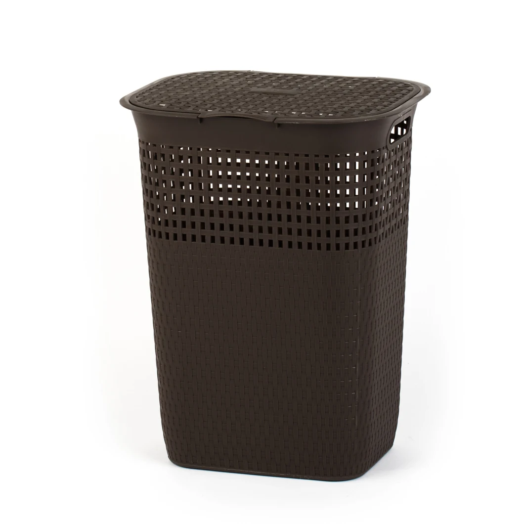 Good Quality Hot Sale PP Large Plastic Wicker 55 L Laundry Basket with Lid