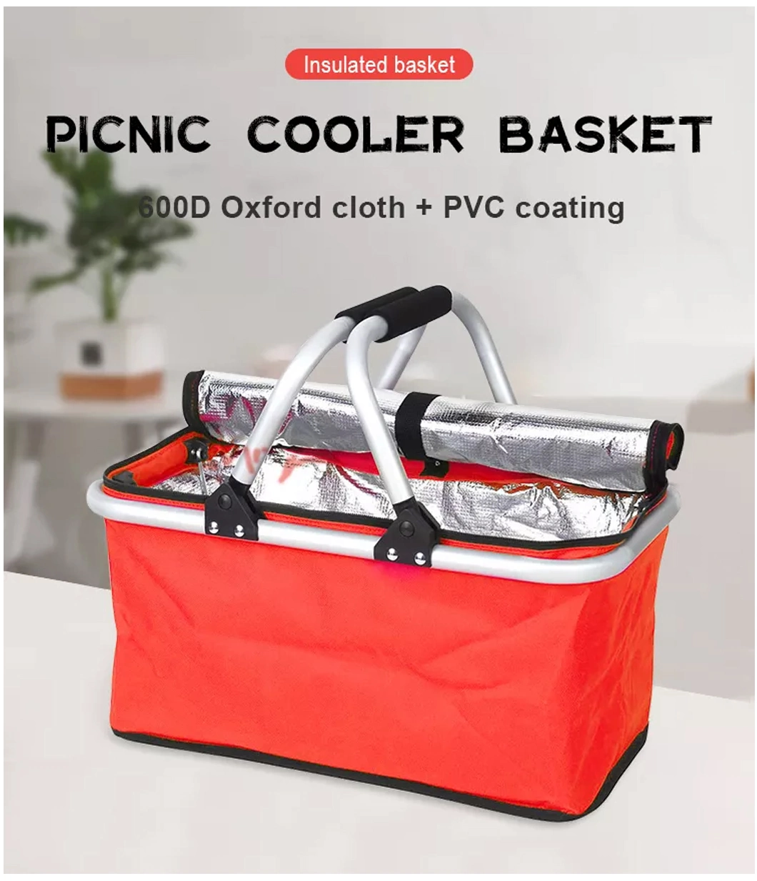 Foldable Picnic Tote Picnic Cooler Basket Custom Insulated Collapsible Cheap Kids Picnic Baskets