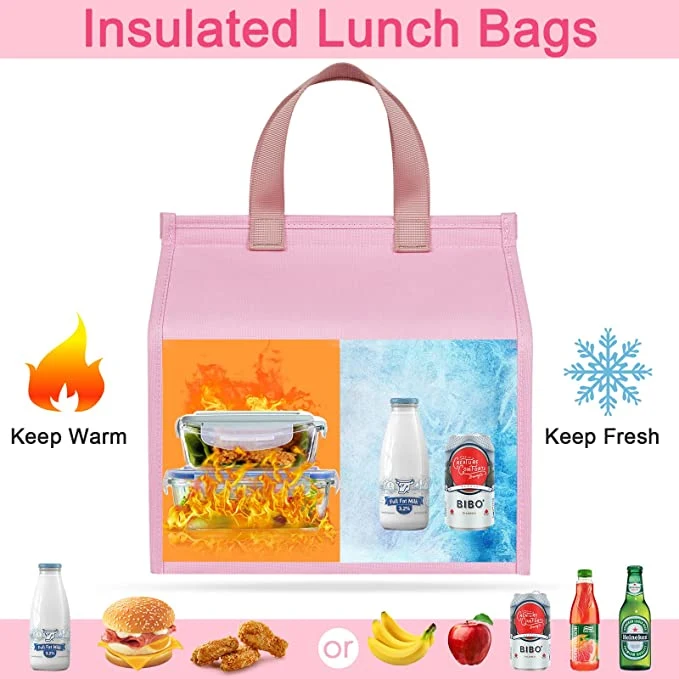 Lunch Bag Women 2pack, Deegotech Foldable & Portable Insulated Lunch Tote Bag for Kids Women Men, Cute Cooler Lunch Box for Work School Picnic Beach Travel